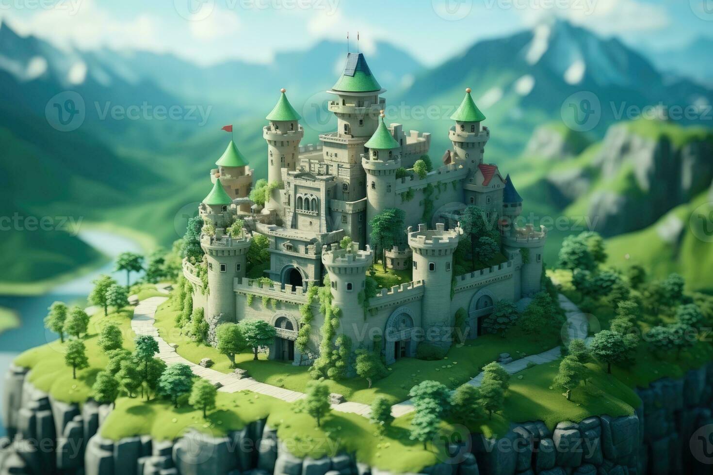 tiny cute isometric castle soft smooth lighting AI Generated photo