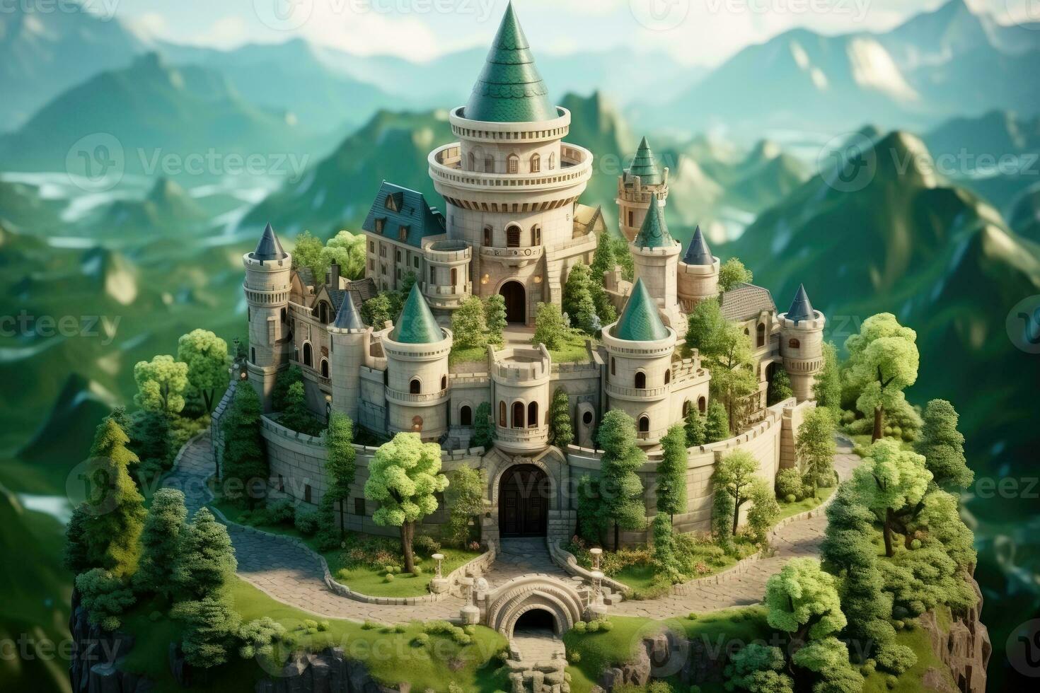 tiny cute isometric castle soft smooth lighting AI Generated photo