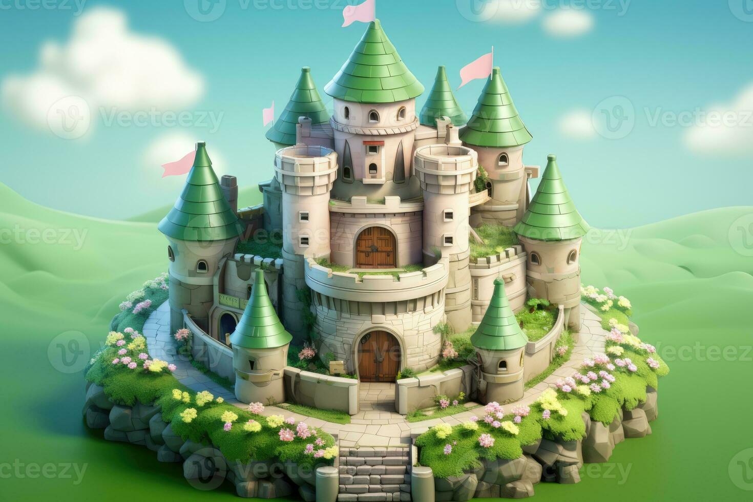 tiny cute isometric castle soft smooth lighting AI Generated photo