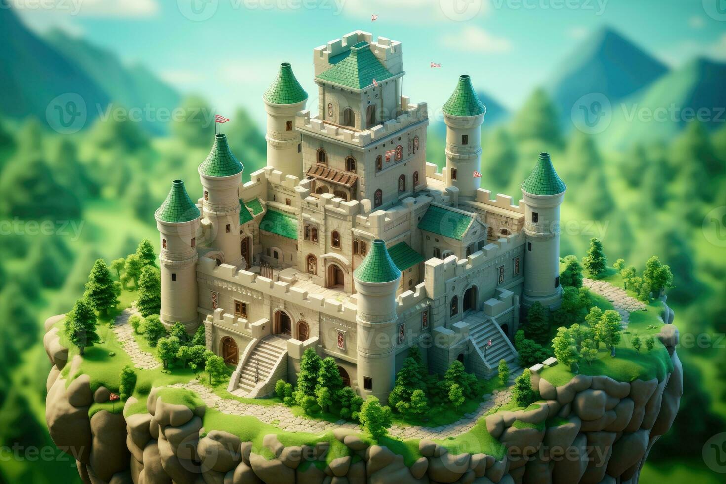 tiny cute isometric castle soft smooth lighting AI Generated photo