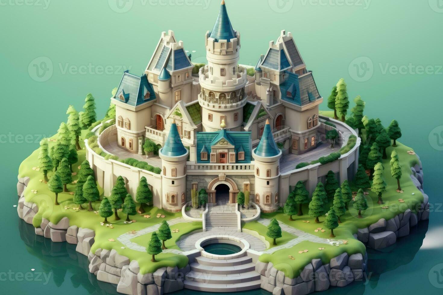 tiny cute isometric castle soft smooth lighting AI Generated photo