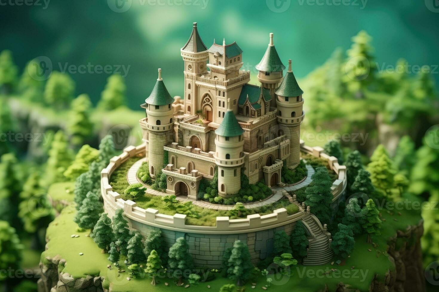 tiny cute isometric castle soft smooth lighting AI Generated photo