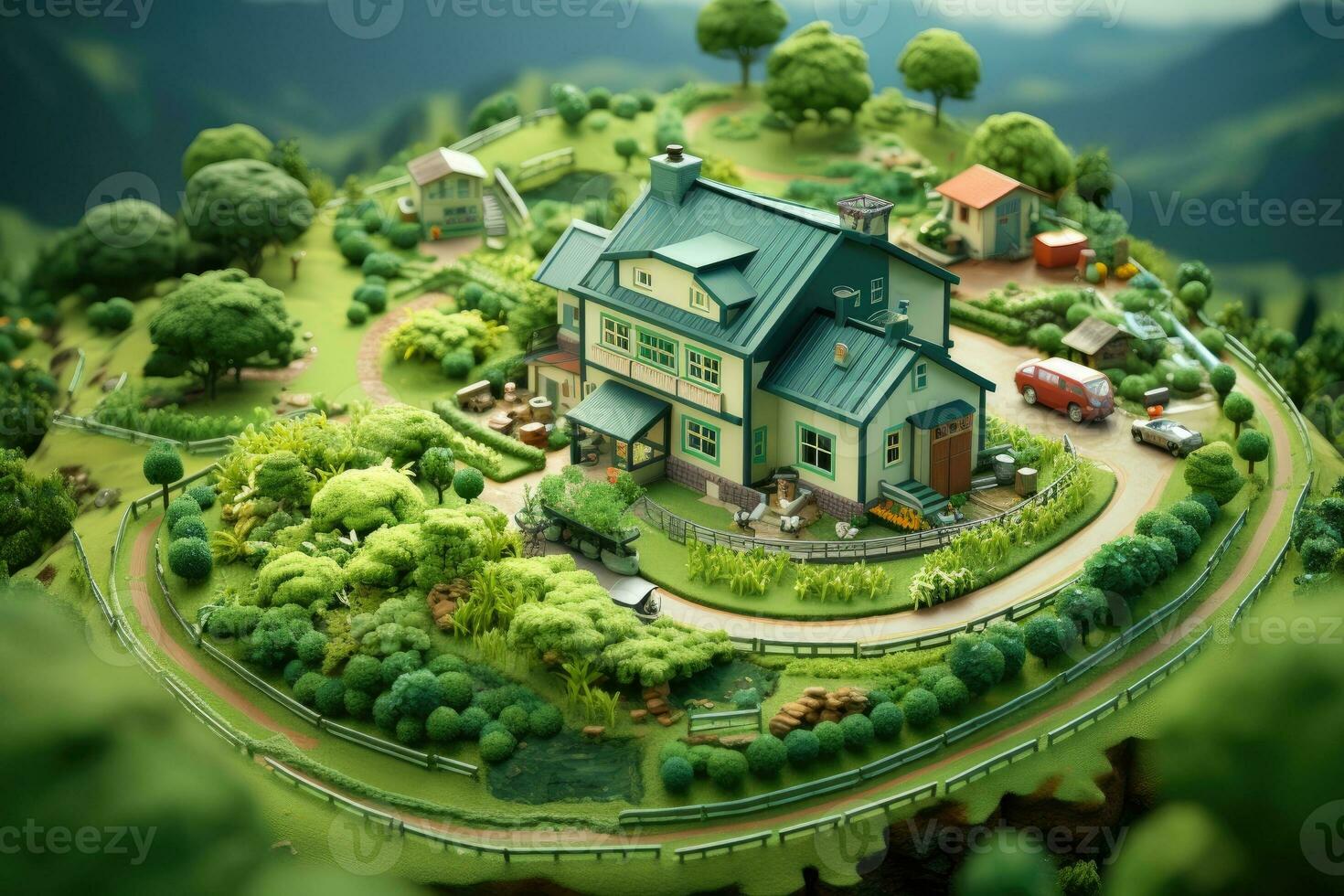 tiny cute isometric farm soft smooth lighting AI Generated photo