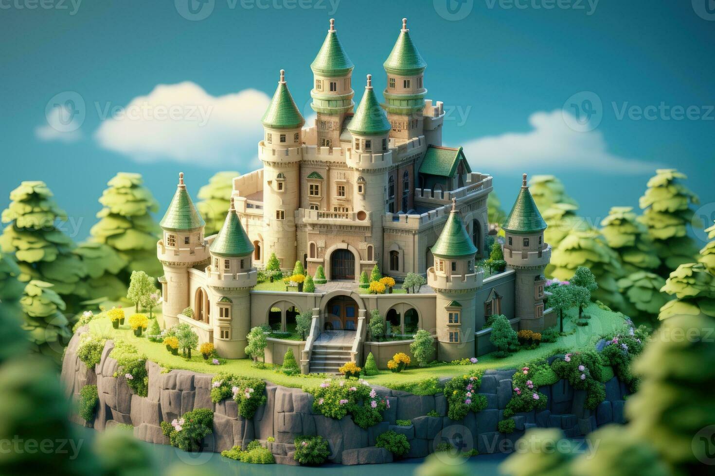 tiny cute isometric castle soft smooth lighting AI Generated photo