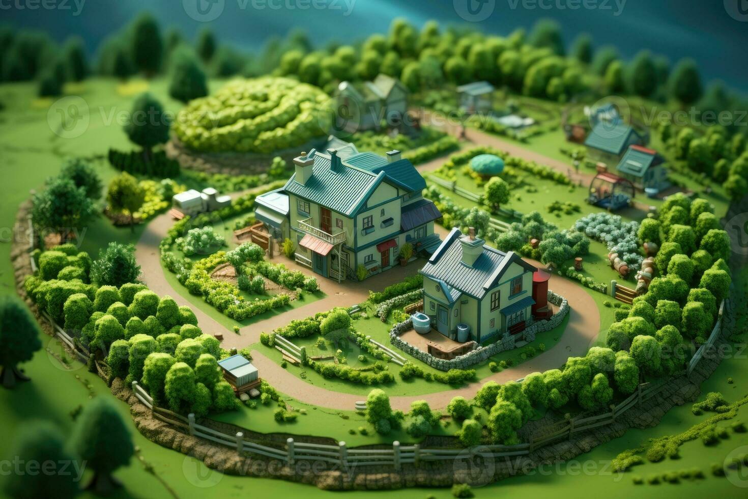 tiny cute isometric farm soft smooth lighting AI Generated photo