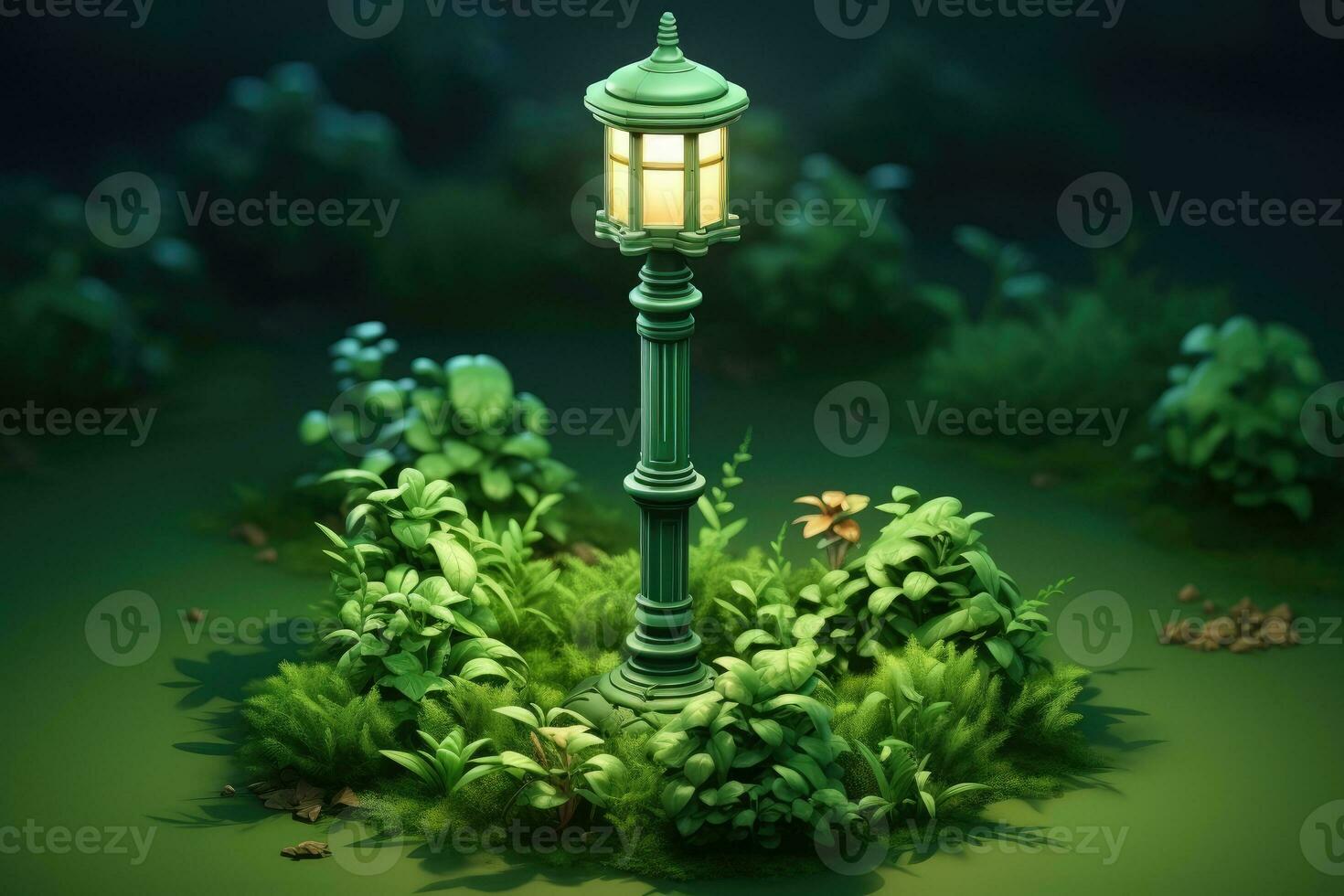 tiny cute isometric garden lamp post soft smooth lighting AI Generated photo