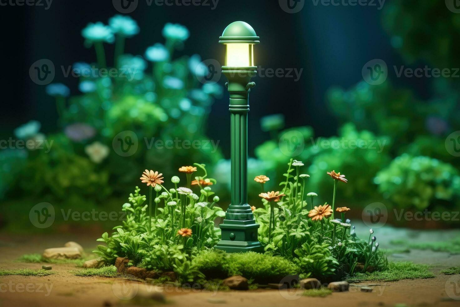 tiny cute isometric garden lamp post soft smooth lighting AI Generated photo