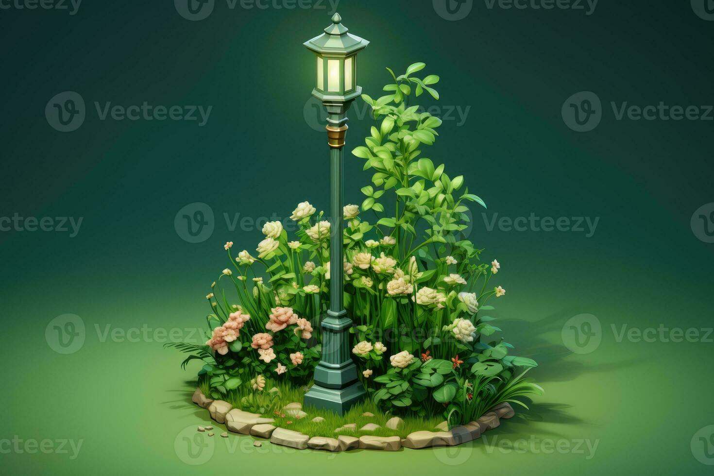 tiny cute isometric garden lamp post soft smooth lighting AI Generated photo
