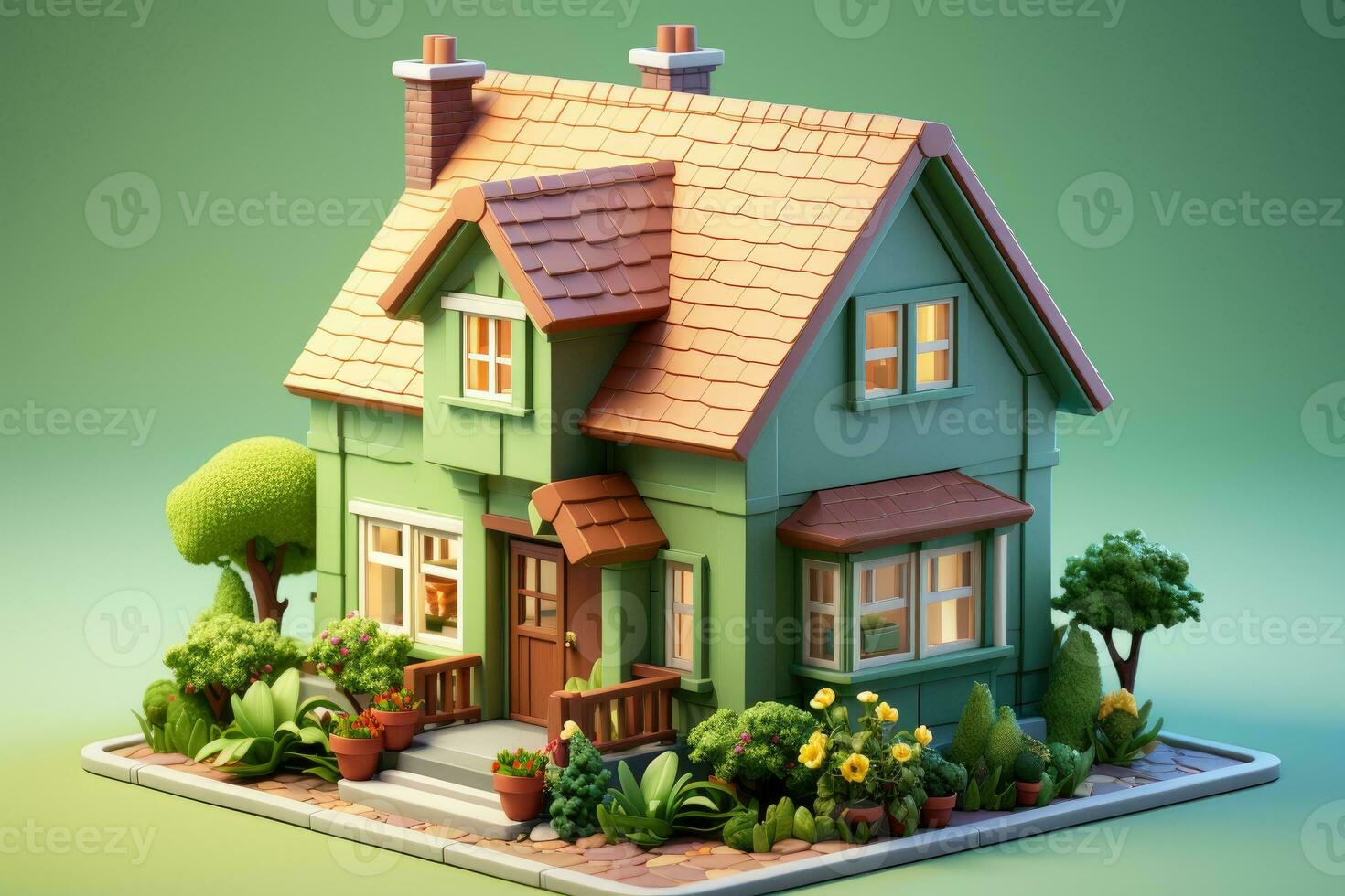 tiny cute isometric house soft smooth lighting AI Generated photo