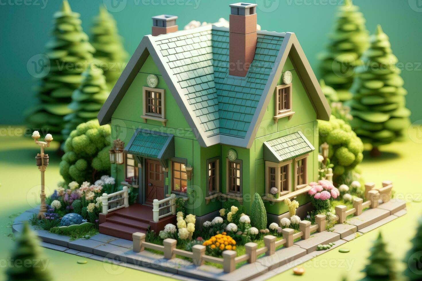 tiny cute isometric house soft smooth lighting AI Generated photo