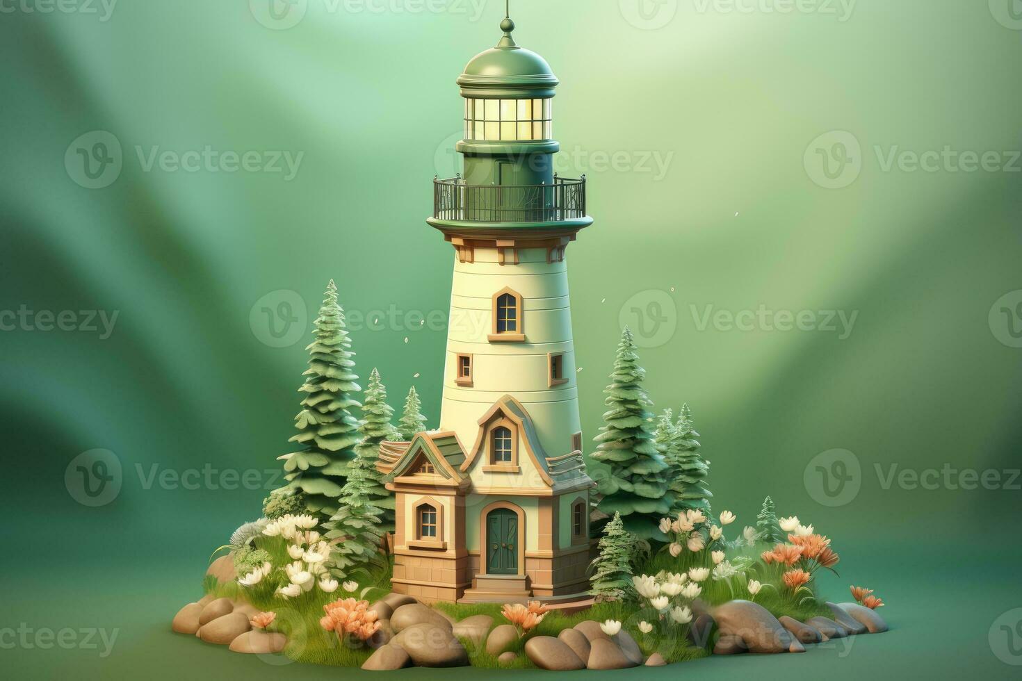 tiny cute isometric lighthouse soft smooth lighting AI Generated photo