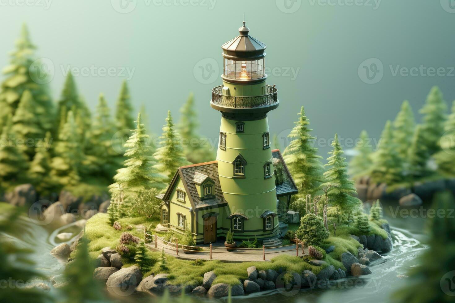 tiny cute isometric lighthouse soft smooth lighting AI Generated photo