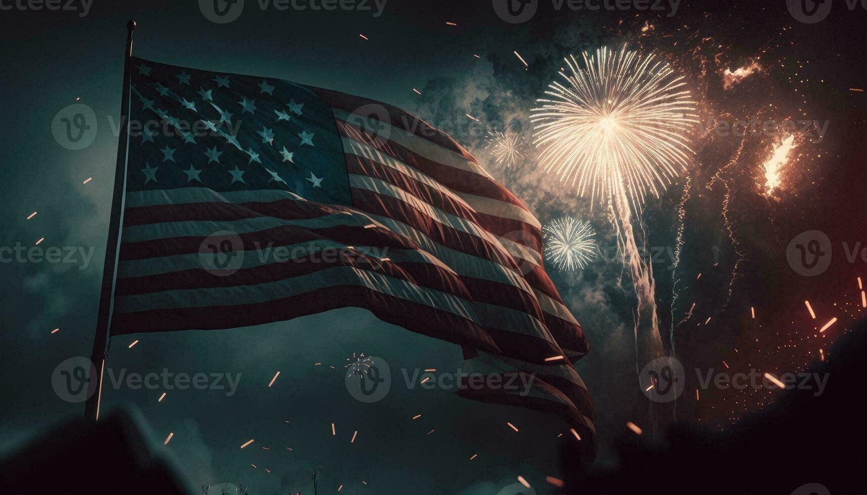 Fireworks background for 4th of July Independense Day. Fourth of July Independence Day card. Independence day fireworks. Independence day celebrate. Independence Day festive. Generative AI photo