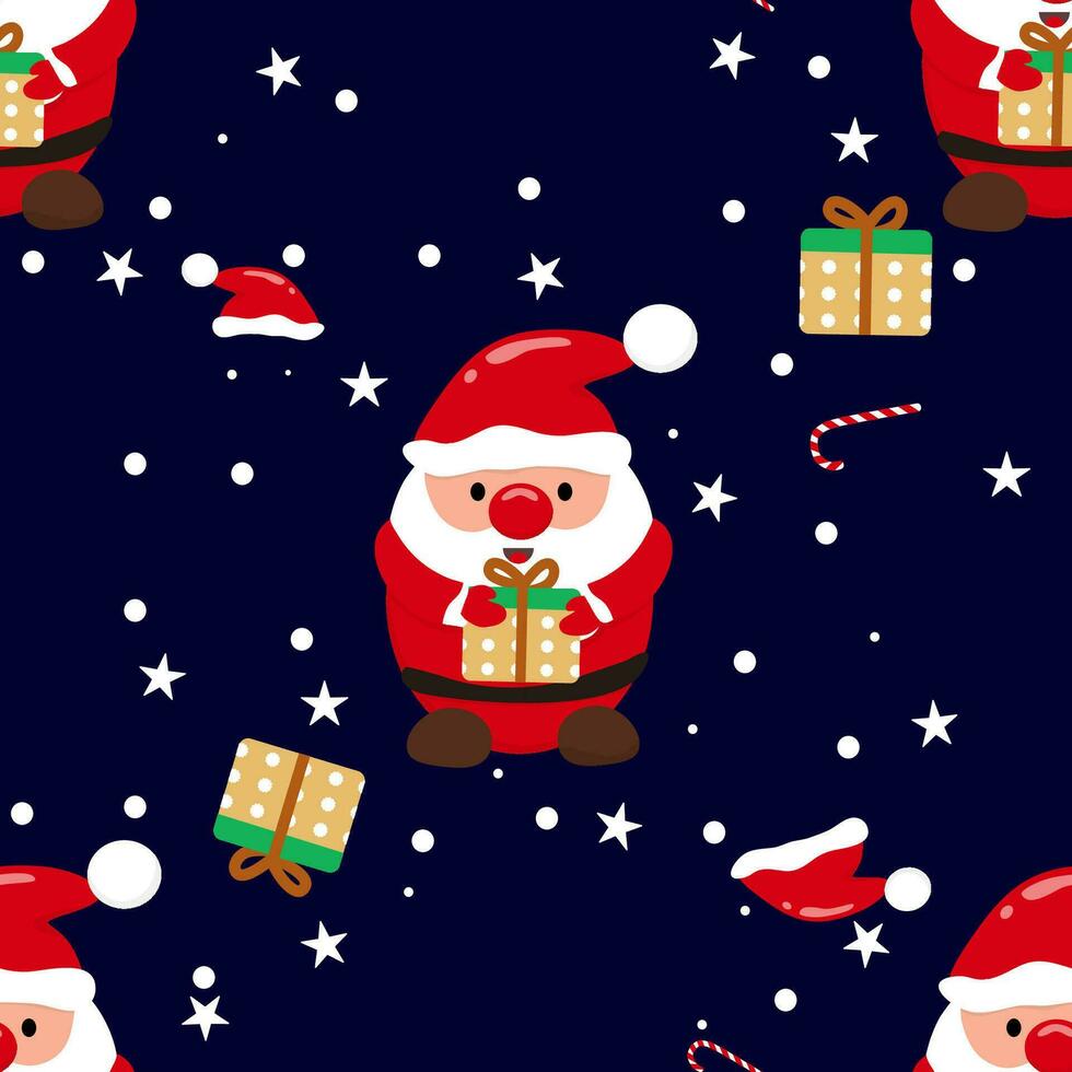 Seamless Christmas pattern Santa Claus and snowflakes Can be used for fabric, wrapping paper, scrapbooking, textiles, posters, signs and other Christmas designs. vector
