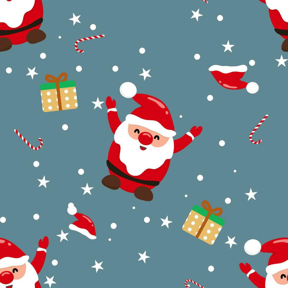 Seamless Christmas pattern Santa Claus and snowflakes Can be used for fabric, wrapping paper, scrapbooking, textiles, posters, signs and other Christmas designs. vector