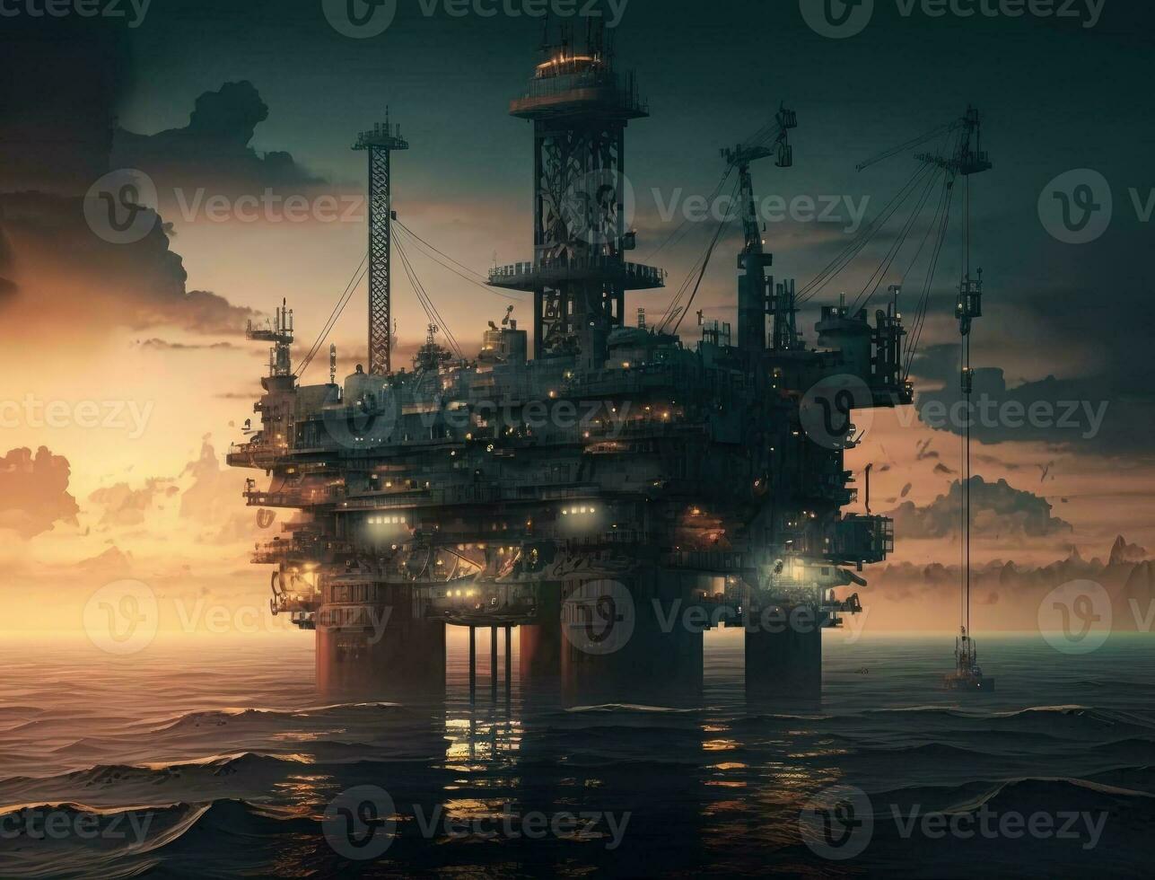 costa afuera producción plataforma en el medio de mar para petróleo y gas producción. generativo ai foto