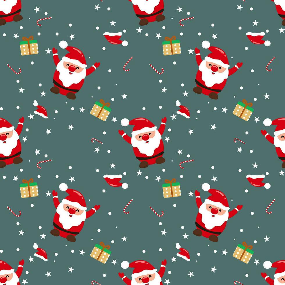 Seamless Christmas pattern Santa Claus and snowflakes Can be used for fabric, wrapping paper, scrapbooking, textiles, posters, signs and other Christmas designs. vector
