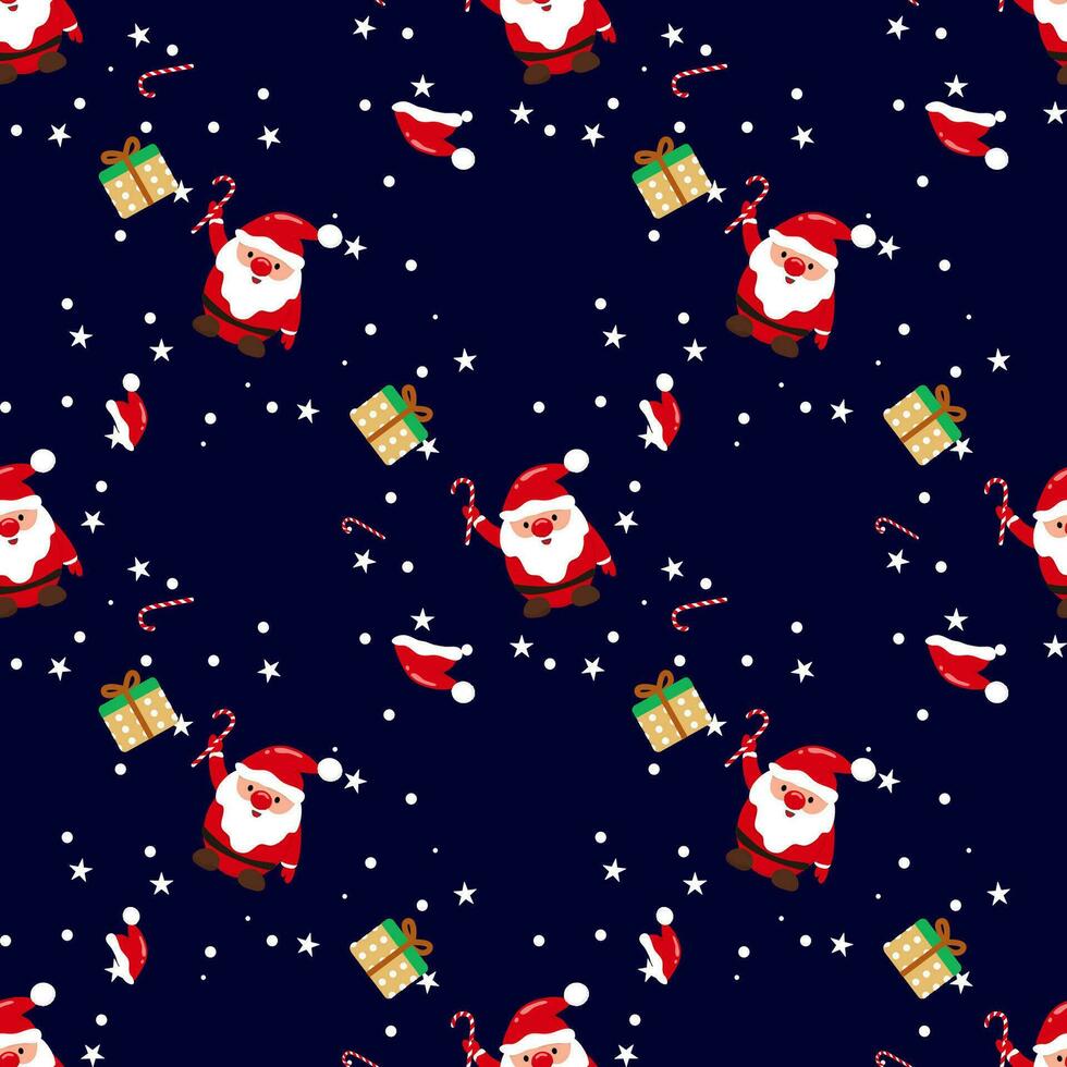Seamless Christmas pattern Santa Claus and snowflakes Can be used for fabric, wrapping paper, scrapbooking, textiles, posters, signs and other Christmas designs. vector