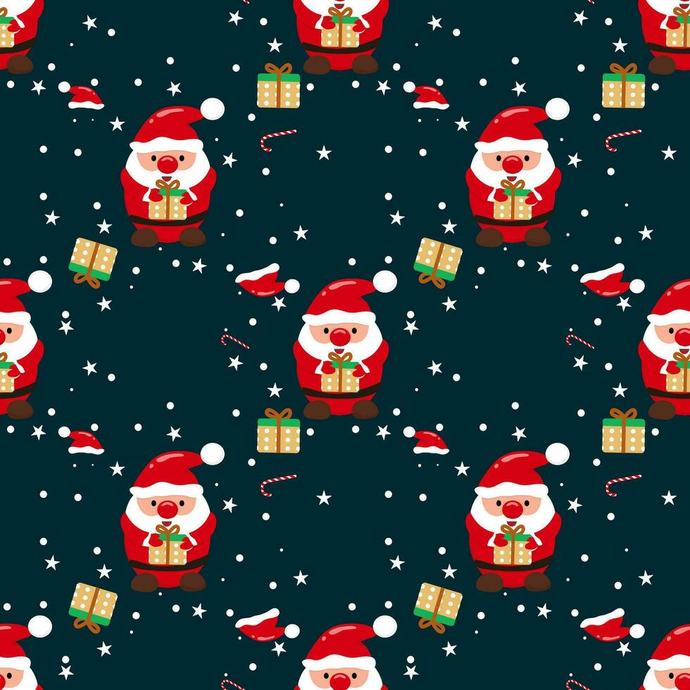 Seamless Christmas pattern Santa Claus and snowflakes Can be used for fabric, wrapping paper, scrapbooking, textiles, posters, signs and other Christmas designs. vector