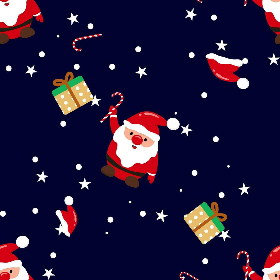 Seamless Christmas pattern Santa Claus and snowflakes Can be used for fabric, wrapping paper, scrapbooking, textiles, posters, signs and other Christmas designs. vector