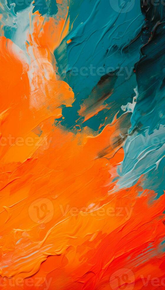 Abstract acrylic paint in orange, blue and red color palette. Colorful wallpaper texture for branding. Vibrant background with bold colors. AI generative photo