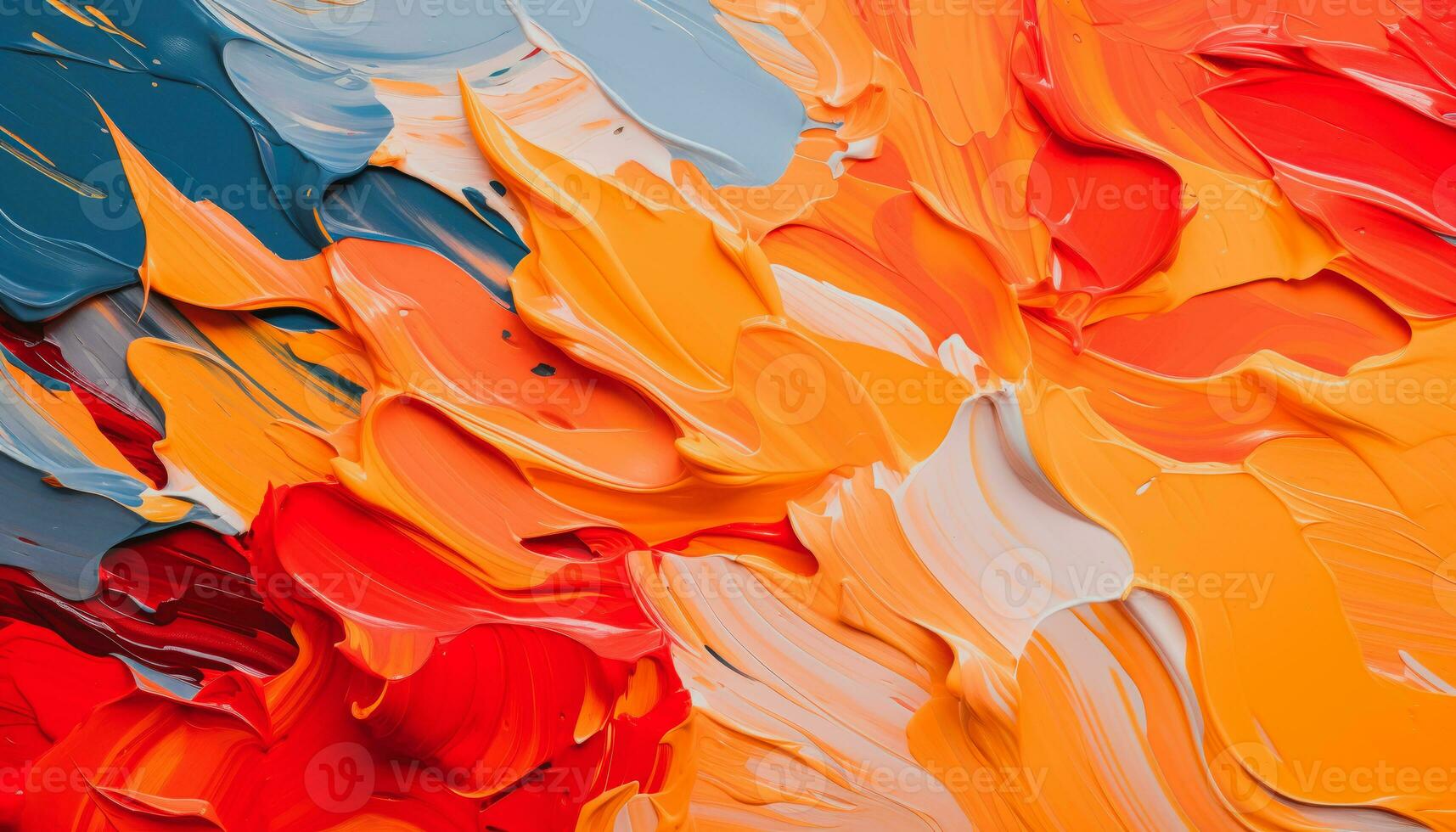 Abstract acrylic paint in orange, blue and red color palette. Colorful wallpaper texture for branding. Vibrant background with bold colors. AI generative photo