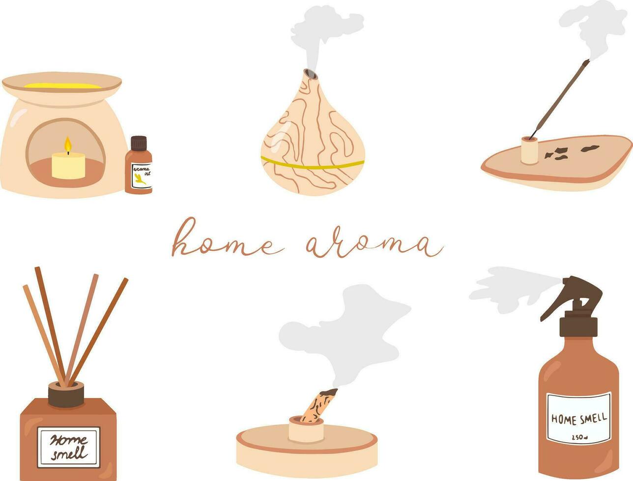 hogar aroma paquete de pegatinas, aroma, spa, oler, aromaterapia, lámpara de aroma, aceite aromático, palo santo, aroma palos, aroma difusor vector