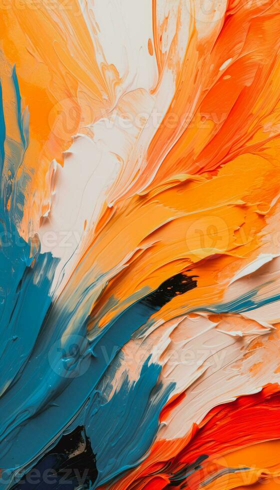 Abstract acrylic paint in orange, blue and red color palette. Colorful wallpaper texture for branding. Vibrant background with bold colors. AI generative photo