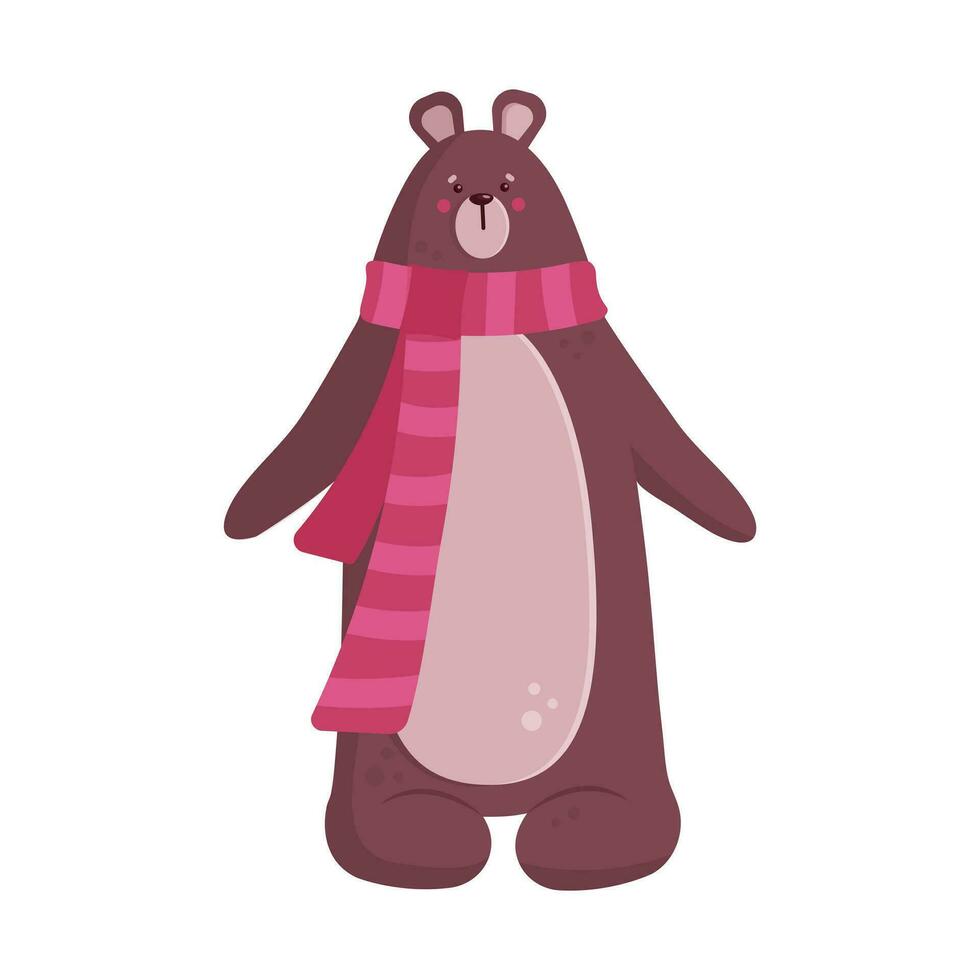 Cute bear character with red scarf. Animal character in cartoon style. vector