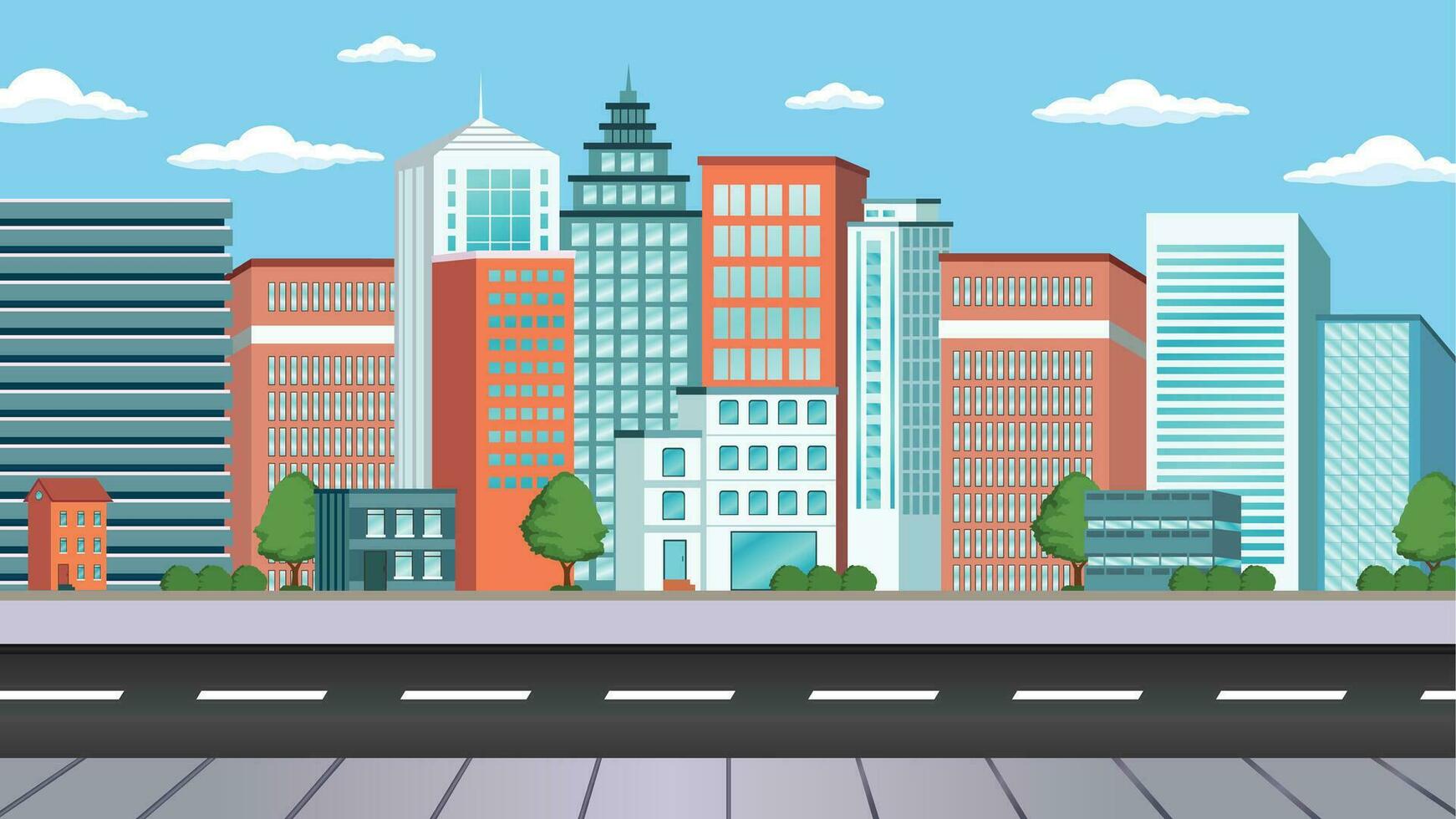 A city landscape vector illustration buildings and road designed with full colors