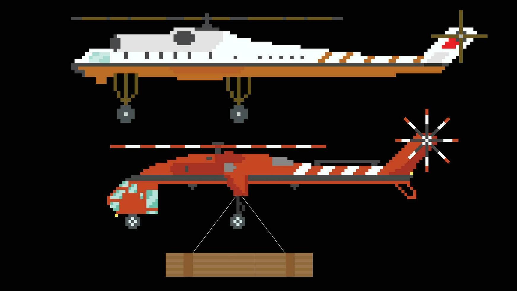 A Heavy Duty Lift Helicopter vector illustration designed in 8 bit shapes.