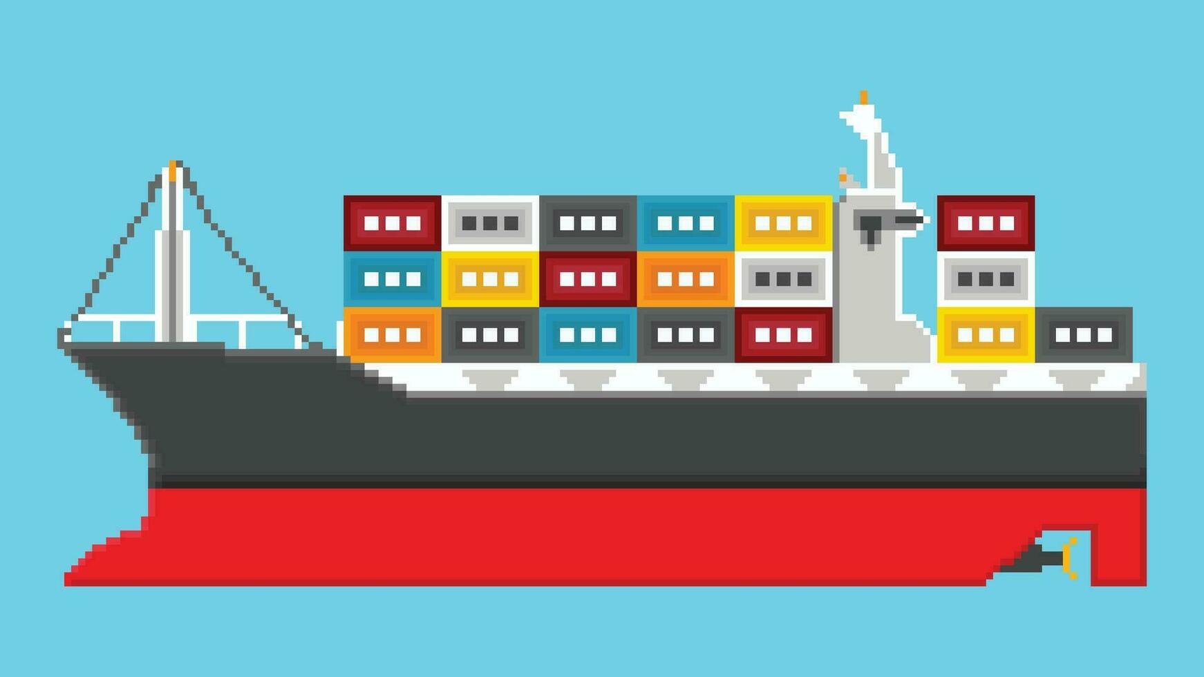 A Container ship designed based on 8 bit size. Suitable for your game assets. vector