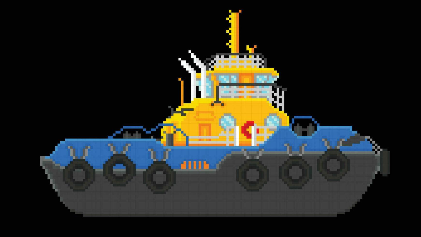 A Tugboat designed in 8 bit pixel. a Ship Pixel art illustration. vector