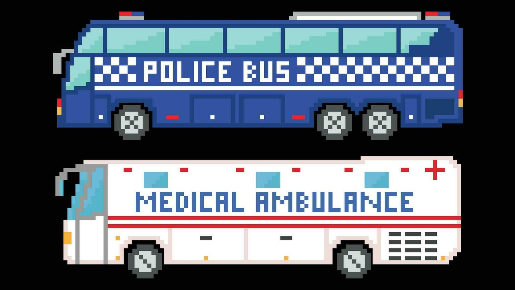 Medical ambulance designed based on 8 bit size. A Police Bus Suitable for your game asset. vector