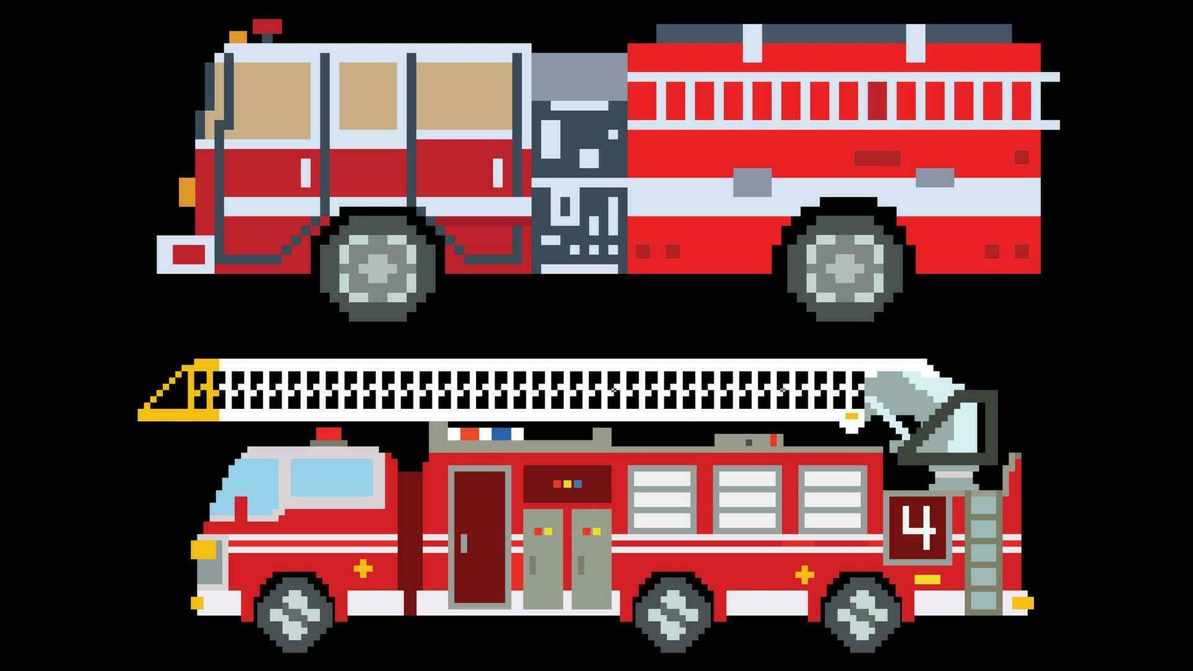 Fire Truck vector illustration designed in 8 bit shapes.