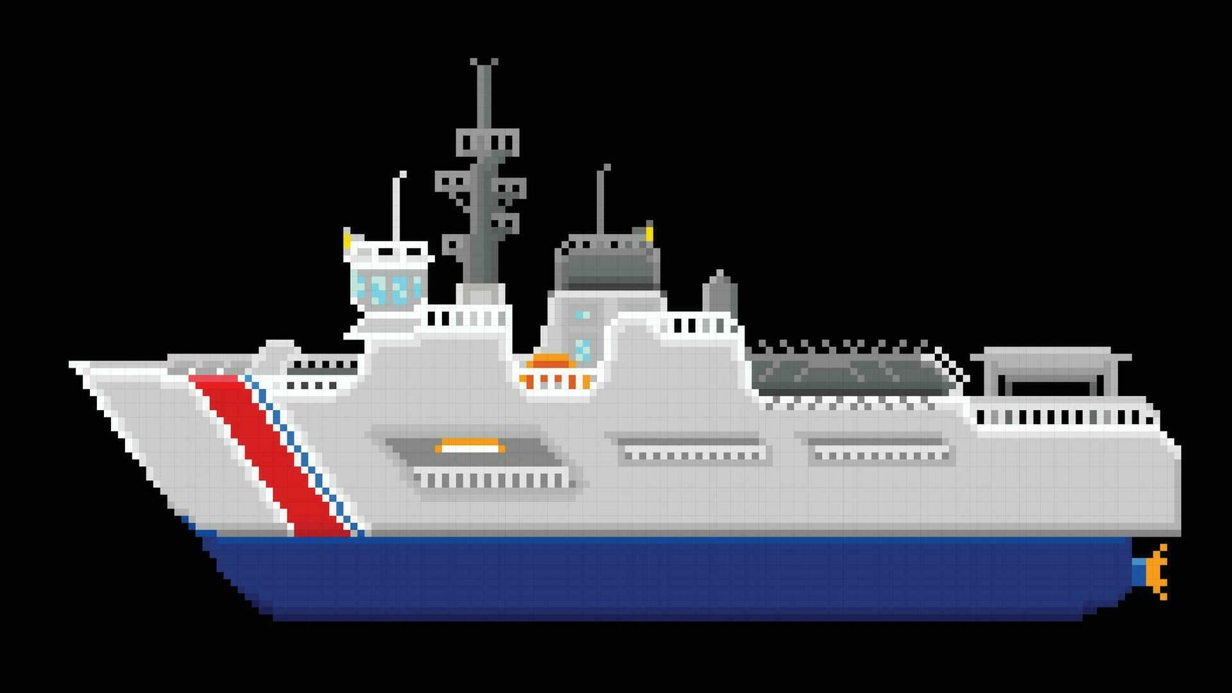 un costa Guardia Embarcacion diseñado en 8 poco píxel un Embarcacion píxel Arte ilustración. vector