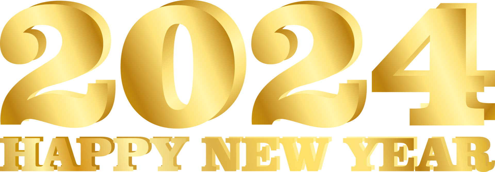 Happy New Year 2024 typography gold transparent png