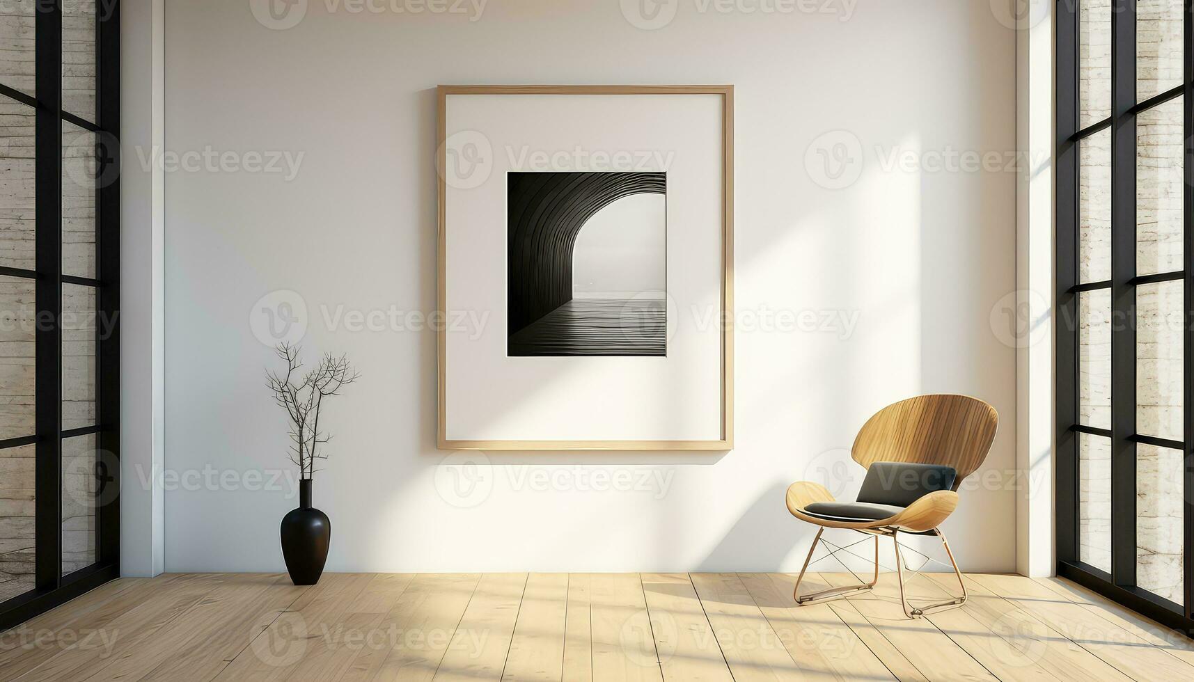 Black Frame on Wooden Floor Mark Gertler Style with Minimalist Spare Simplicity AI generated photo