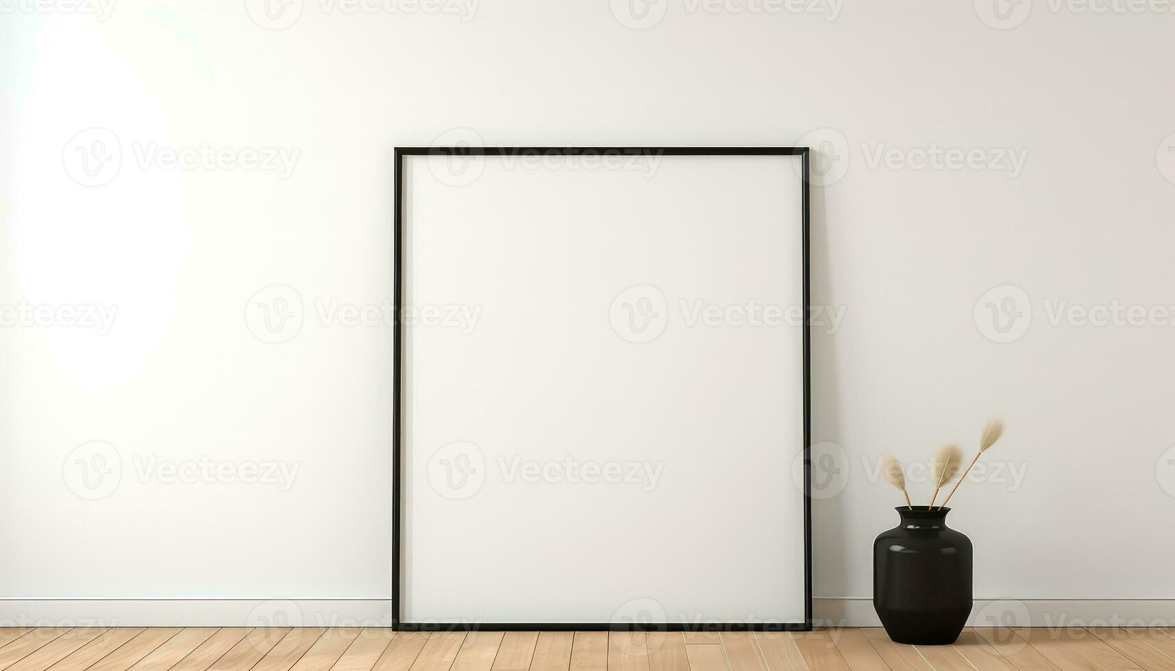 Black Frame on Wooden Floor Mark Gertler Style with Minimalist Spare Simplicity AI generated photo