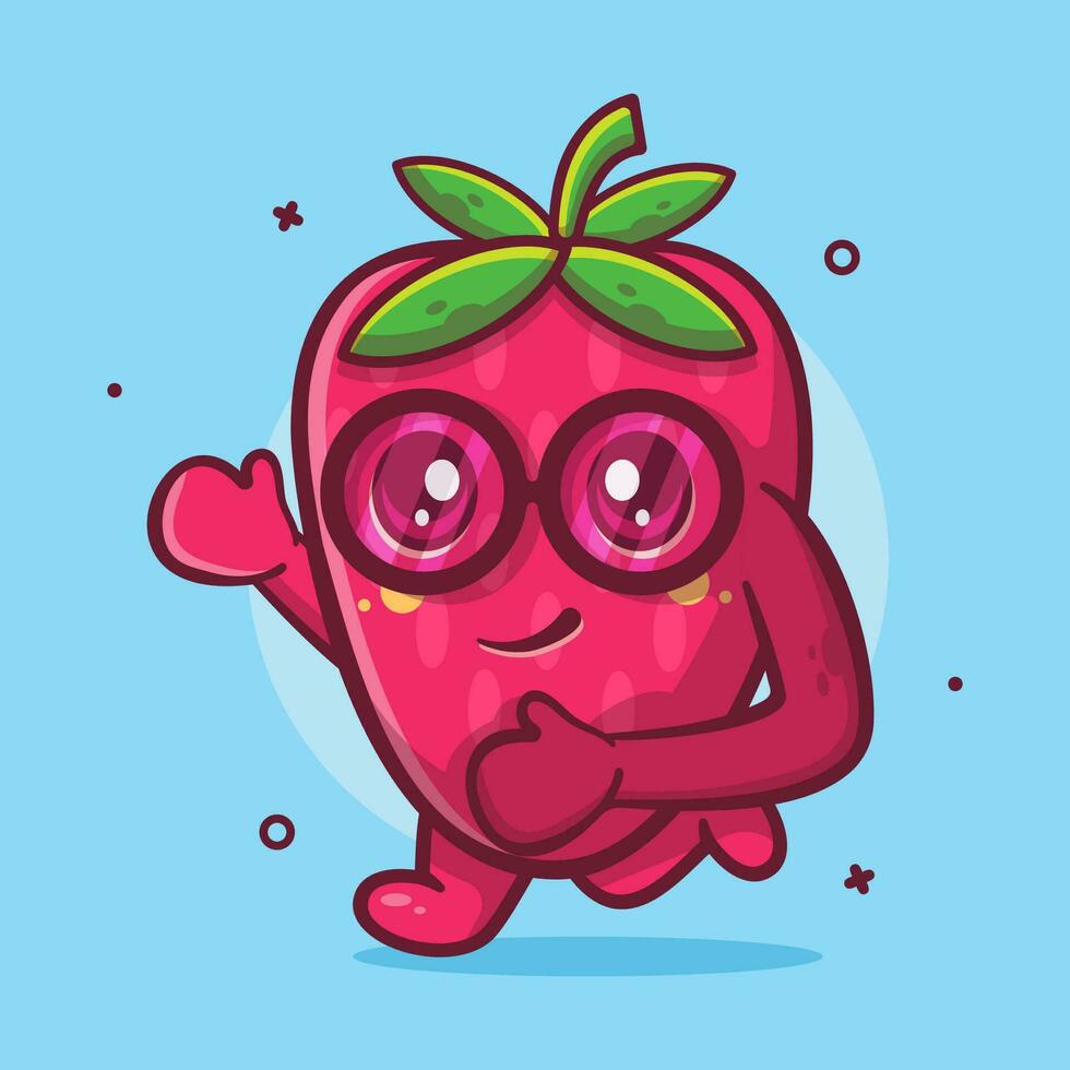 kawaii strawberry fruit character mascot running isolated cartoon in flat style design vector