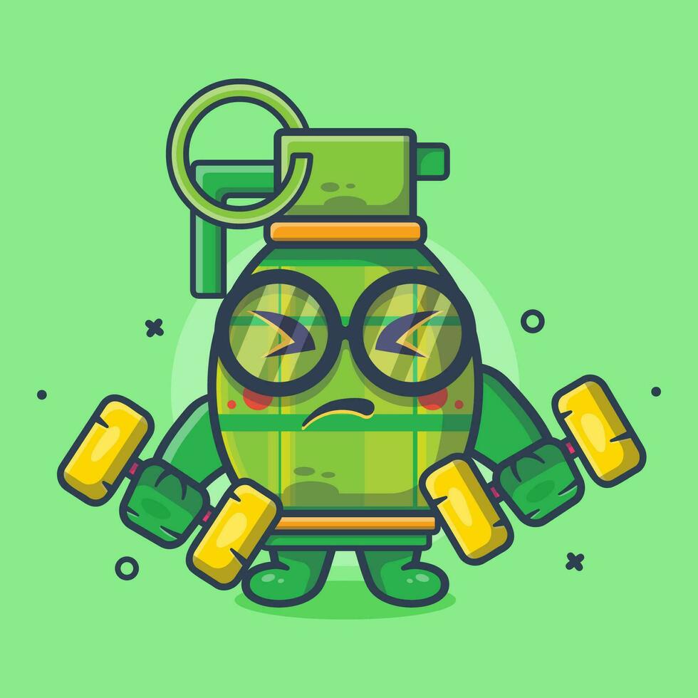 funny grenade weapon character mascot doing bodybuilding using dumbbell isolated cartoon in flat style design vector