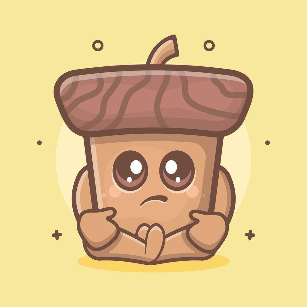 kawaii acorn character mascot with sad expression isolated cartoon in flat style design vector