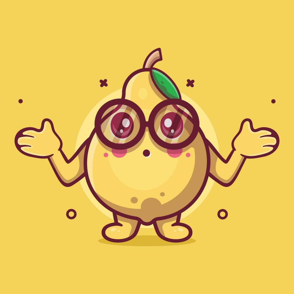 linda membrillo Fruta personaje mascota con confuso gesto aislado dibujos animados en plano estilo diseño vector