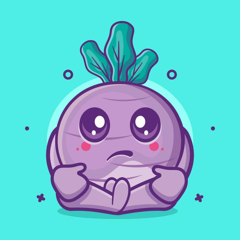 kawaii nabo vegetal personaje mascota con triste expresión aislado dibujos animados en plano estilo diseño vector