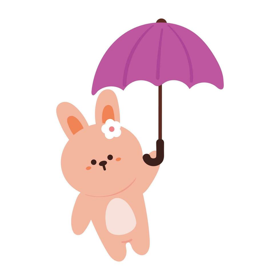 mano dibujo dibujos animados animales jugando con sombrilla. linda animal pegatina con cielo elemento, paraguas vector