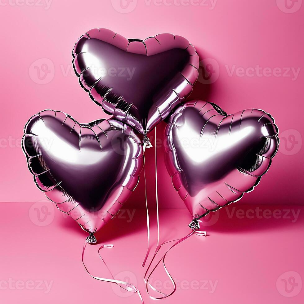 heart shaped balloons on pink background photo