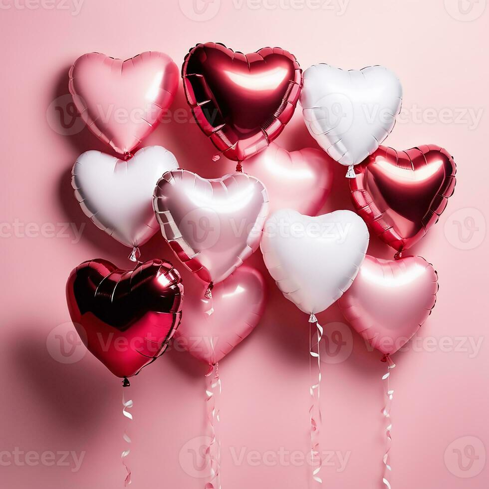 heart shaped balloons on pink background photo