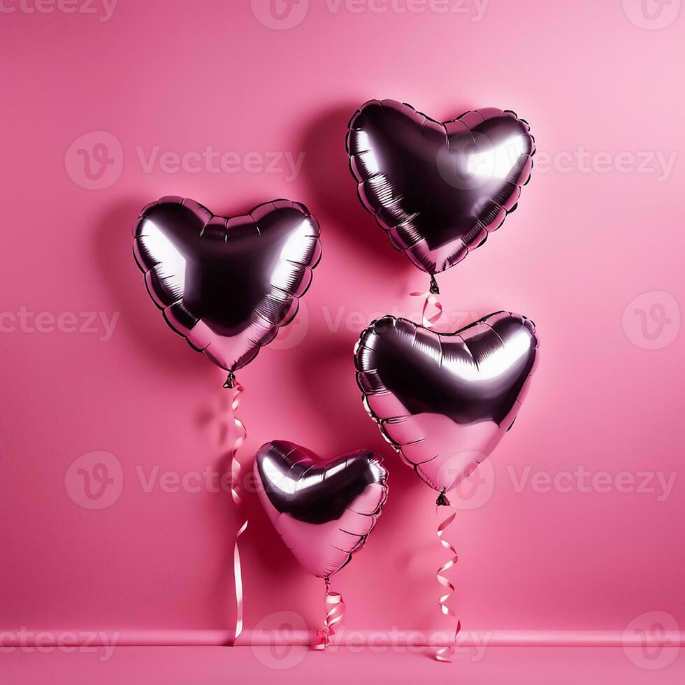 heart shaped balloons on pink background photo