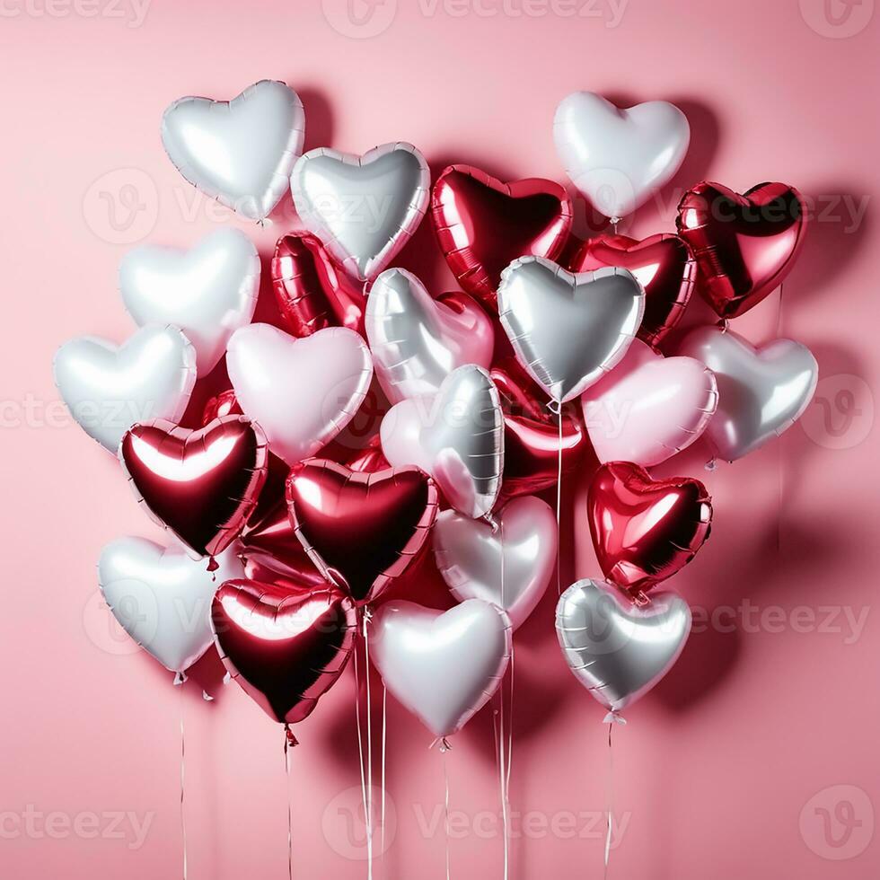 heart shaped balloons on pink background photo