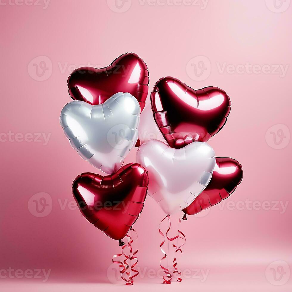 heart shaped balloons on pink background photo
